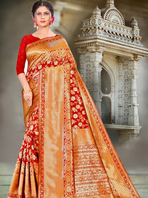 Miren Self Design Banarasi Jacquard Saree(Red)