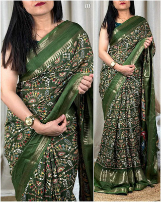Mitu Enterprise Printed Bollywood Pure Silk Saree(Dark Green)