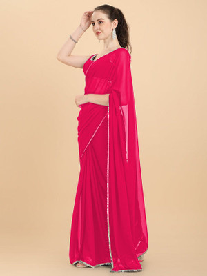 maa creaation Solid/Plain Bollywood Georgette Saree(Pink)