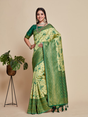 MIMOSA Woven Kanjivaram Art Silk Saree(Green)