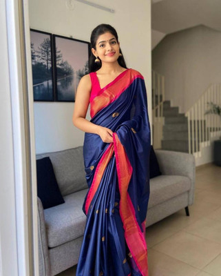 NIRLABH Striped Banarasi Pure Silk Saree(Blue)