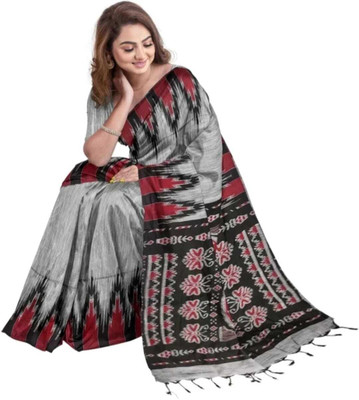 Bhadra Printed Sambalpuri Pure Cotton Saree(Grey)