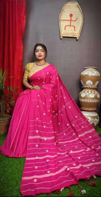 RM CREATION Self Design Handloom Handloom Cotton Blend Saree(Pink)