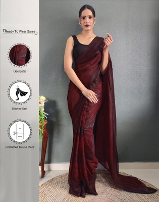 Satrani Geometric Print, Printed Bollywood Georgette Saree(Maroon, Brown)