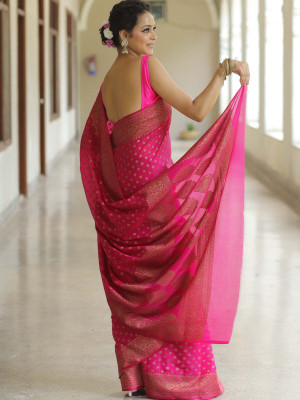 HEER FASHION Woven Banarasi Jacquard Saree(Pink)