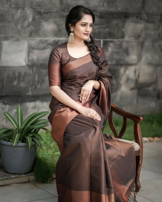 SHWENILA Solid/Plain Assam Silk Pure Silk Saree(Brown)