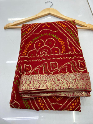 NAYNATEX Tie-Dye, Woven, Floral Print, Printed Bandhani Georgette Saree(Red)