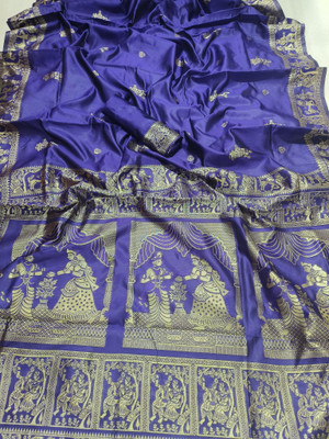 SHREE KSHETRAPAL CREATION Self Design Banarasi Pure Silk Saree(Dark Blue)
