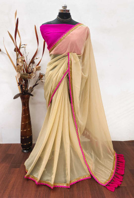 Z HUB Solid/Plain Assam Silk Georgette Saree(Multicolor)