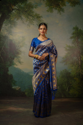 Dori Self Design Kanjivaram Silk Blend Saree(Blue)