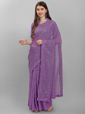 ANOUK Embellished Chanderi Georgette Saree(Purple)