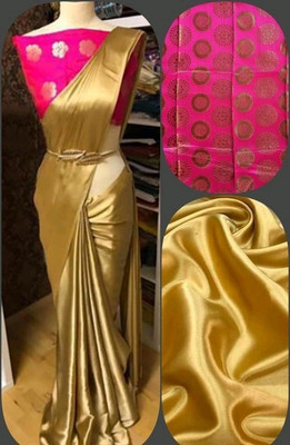 Arpita Fashion Solid/Plain, Self Design Bollywood Satin Saree(Gold)