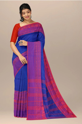 Hiya saree And Punjabi house Self Design Handloom Cotton Blend Saree(Blue)