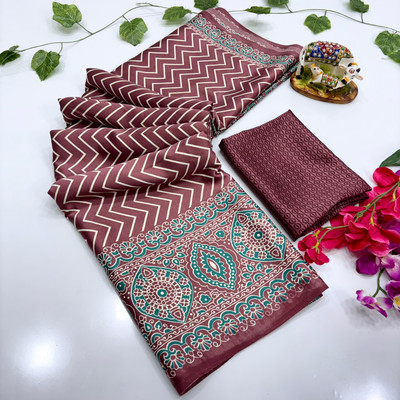 Chandan Fabrics Printed Kalamkari Jacquard Saree(Maroon)