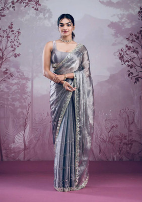 ZARISTACREATION Embroidered Bollywood Silk Blend Saree(Silver)
