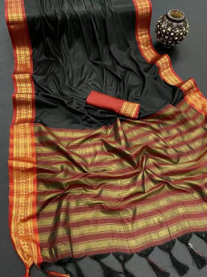 looknchoice Woven Banarasi Silk Blend Saree(Black)