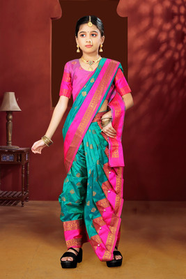 Ashmika Woven, Temple Border Paithani Cotton Silk Saree(Mustard)