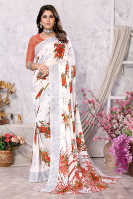 YASHIKA Printed, Floral Print Daily Wear Georgette Saree(Orange)