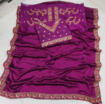 ShivGori Embroidered Bollywood Silk Blend Saree(Purple)