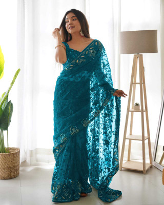 Divastri Embroidered Bollywood Net Saree(Magenta)