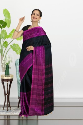 Ganesh plastic and industry Printed Jamdani Cotton Blend Saree(Black, Pink)