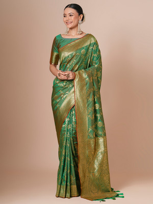 Tasrika Self Design Banarasi Silk Blend Saree(Light Green)