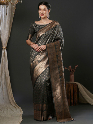 ANOUK Woven Banarasi Silk Blend Saree(Grey)