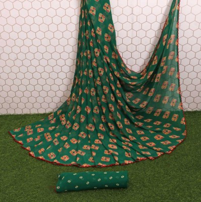 GOLDFALCON Geometric Print, Printed Bollywood Georgette Saree(Green)