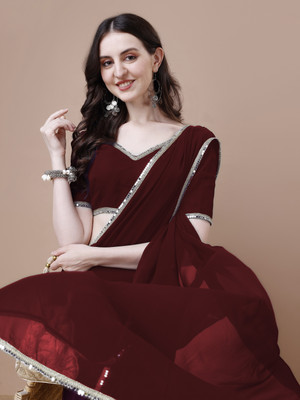 Rensa Solid/Plain Bollywood Georgette Saree(Maroon)