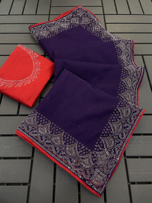HouseOfCommon Embellished Bollywood Supernet Saree(Purple)