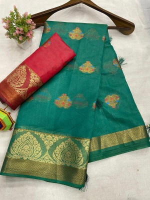 ASHTA Woven Kanjivaram Organza, Pure Silk Saree(Light Green)