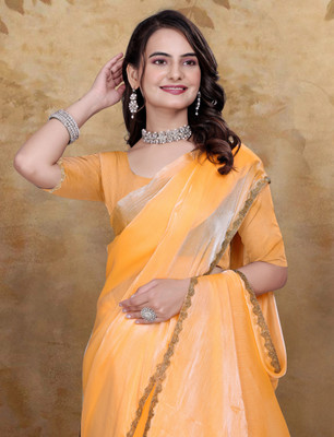 M MAANVIT Woven Kanjivaram Chiffon Saree(Orange)