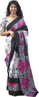 Tropwear Self Design, Printed, Digital Print, Hand Painted, Blocked Printed Ikkat Pure Cotton Saree(Pink)