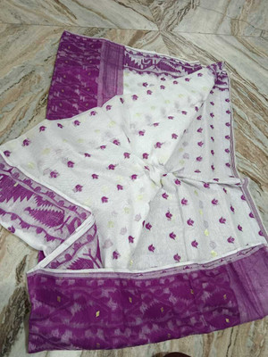 maa agameswari Self Design Jamdani Cotton Silk Saree(Purple)