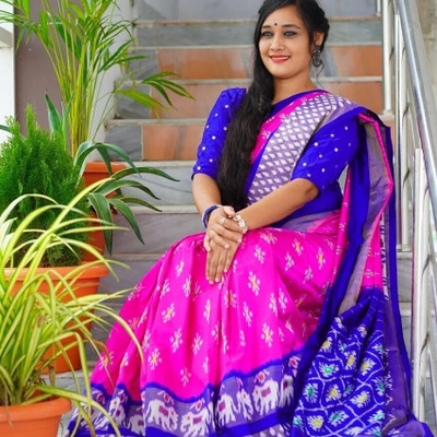 Suali Printed Bandhani Crepe Saree(Blue)