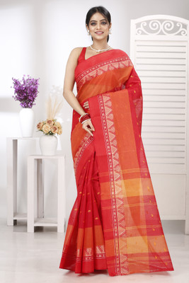 GitAsit Self Design Tant Pure Cotton Saree(Red)