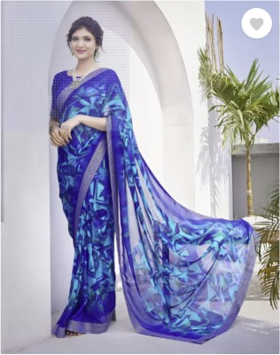 SARETRA MALL Floral Print Bollywood Chiffon Saree(Blue)