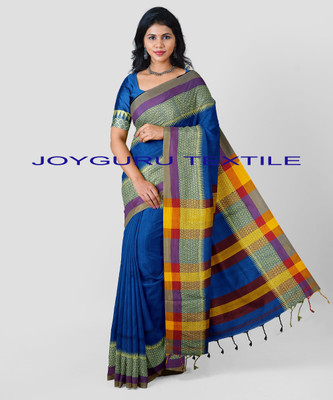 Joyguru Textile Self Design Tant Cotton Blend Saree(Blue)