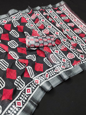 Soham Enterprise Digital Print Banarasi Cotton Linen Saree(Multicolor)