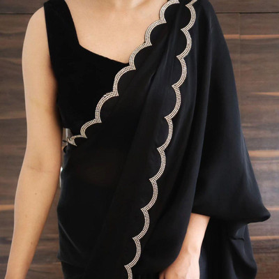 Charmi Fashion Embroidered Assam Silk Art Silk Saree(Black)