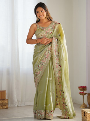 Sareemall Embellished Bollywood Organza Saree(Light Green)