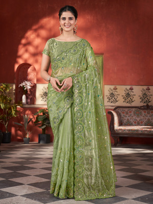 Sareemall Embellished Bollywood Net Saree(Light Green)