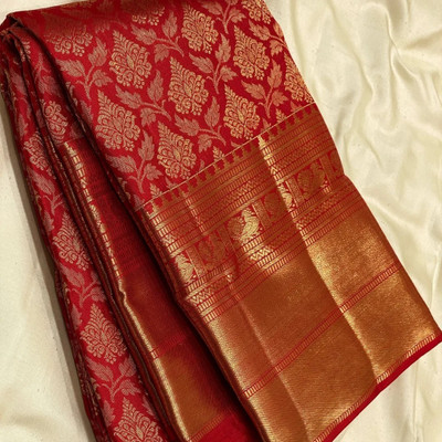 sheladiya Printed Banarasi Cotton Silk Saree(Red)