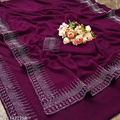 pari creation Embellished, Self Design, Solid/Plain Bollywood Georgette Saree(Purple)