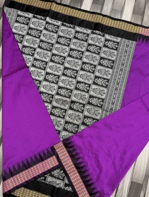 AYEZAL Temple Border, Solid/Plain Sambalpuri Handloom Silk Blend Saree(Purple)