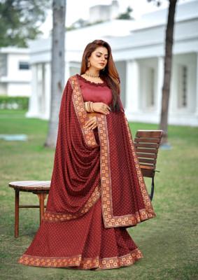 RAJESHWAR FASHION Printed Bollywood Cotton Silk Saree(Maroon)