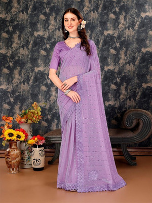 Vragi Embellished Bollywood Lycra Blend Saree(Purple)