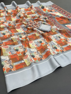 TTH Digital Print Bollywood Chiffon Saree(Orange)