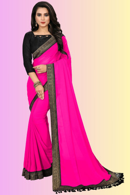 Om Sai Creation Solid/Plain Banarasi Georgette Saree(Pink)