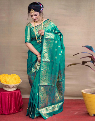 YDS FASHION HUB Printed Banarasi Satin Saree(Light Green)